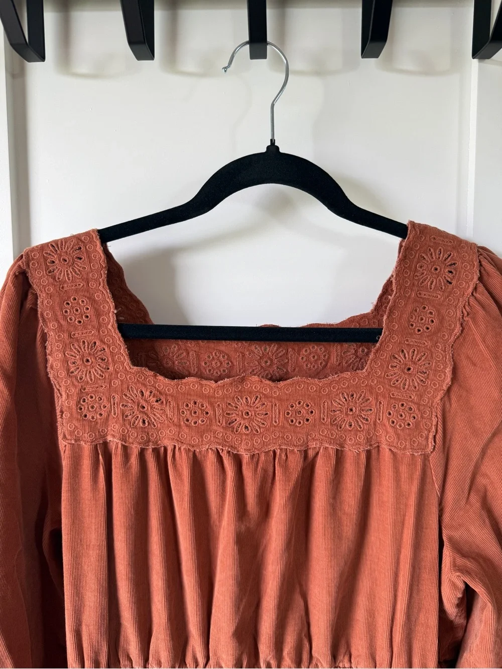 Madewell Cotton Corduroy Embroidered Square-Neck Mini Dress Medium - Picture 2 of 9